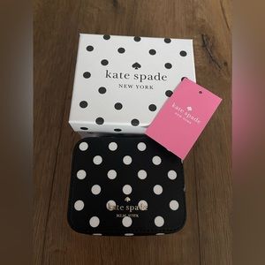 KATE SPADE-NWT/Box Black & White Polka Dot Leather Jewelry Travel Case